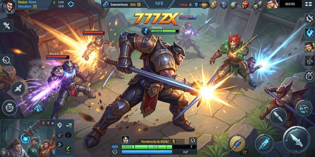 Screenshot gameplay 777ZX menampilkan aksi seru dalam pertempuran MOBA.