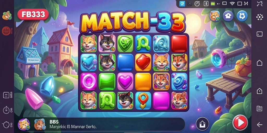 Screenshot gameplay FB333 menampilkan aksi cocok-cocokan permata seru.