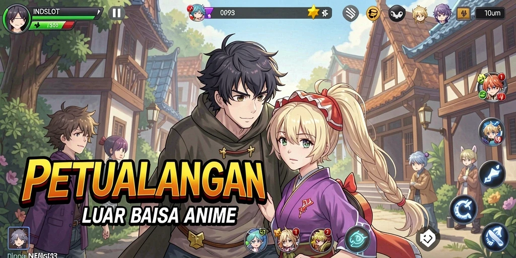 Screenshot utama INDSLOT menampilkan karakter anime yang menarik dalam aksi.