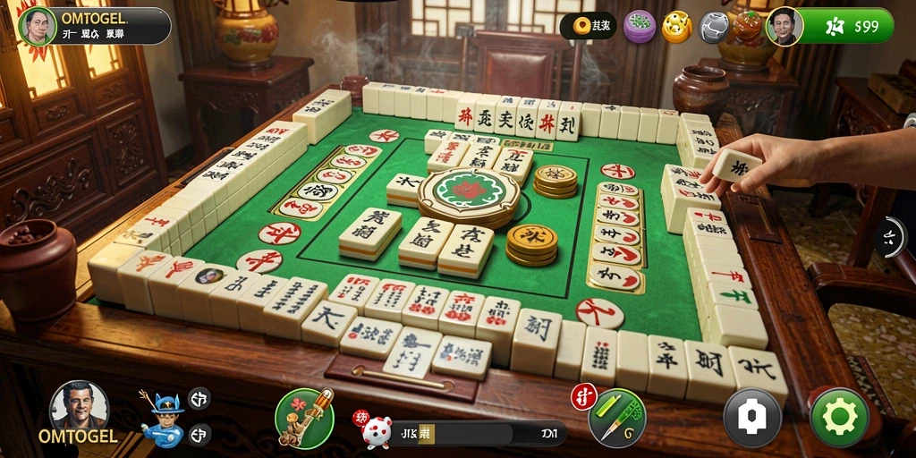 Screenshot gameplay OMTOGEL yang menampilkan serunya permainan Mahjong.