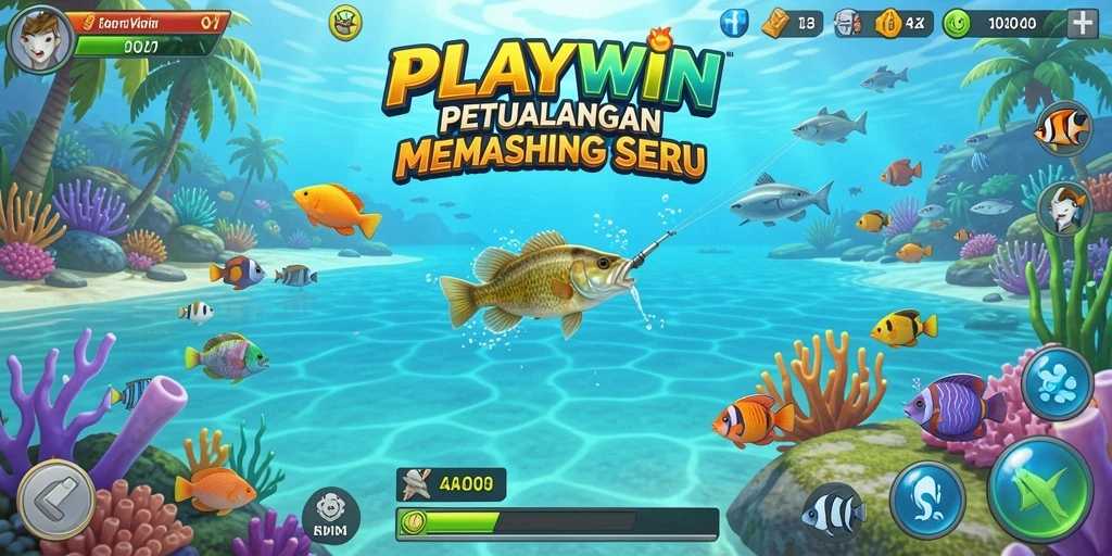 Tampilan gameplay menarik dari PLAYWIN saat memancing ikan besar.