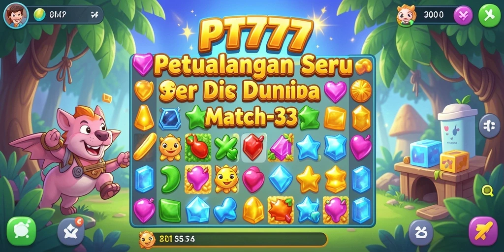 Screenshot gameplay PT777 menunjukkan tindakan mencocokkan permata yang seru.