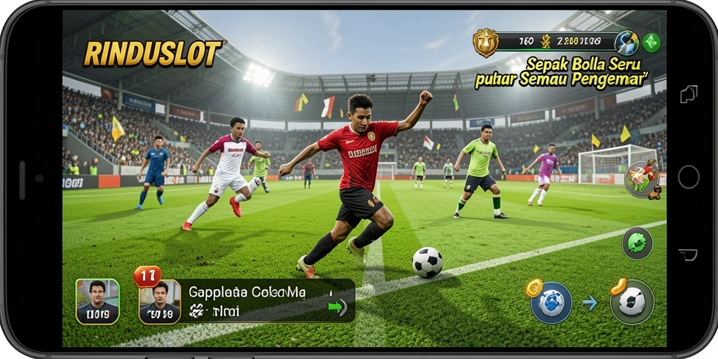 Screenshot RINDUSLOT menampilkan aksi pertandingan sepak bola yang mendebarkan.