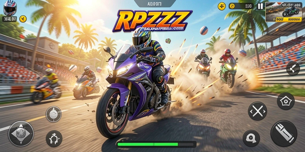 Screenshot menunjukkan aksi balapan mendebarkan di RPZZZ.