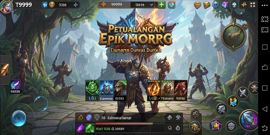 Gameplay epik di dunia fantasi T9999 dengan banyak aksi.