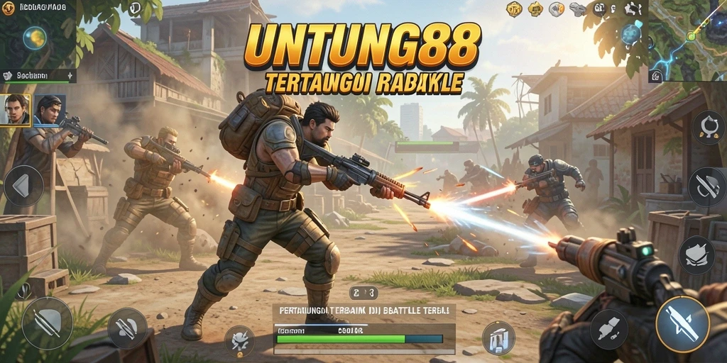 Gambar menampilkan pertempuran intens di dalam game Battle Royale.
